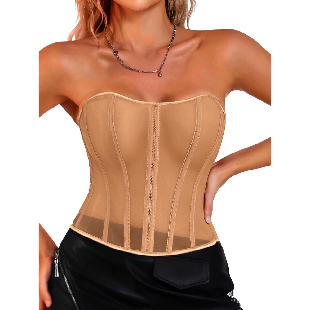 2901 Mesh Corset Tops for XS-5XL, Lace-Up Boned Shapewear, OVER Clothes or